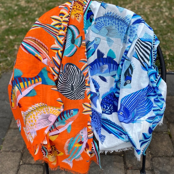 NWT Inoui Editions Tuba Fish Cotton Scarf - Picture 3 of 3
